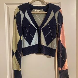 American Eagle Argyle Cropped Cardigan – Multicolor, Size S